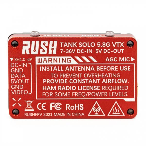 Відеопередавач для FPV дрону RushFPV Rush Tank Solo 5.8GHz VTX 1,6w ANT500004 фото